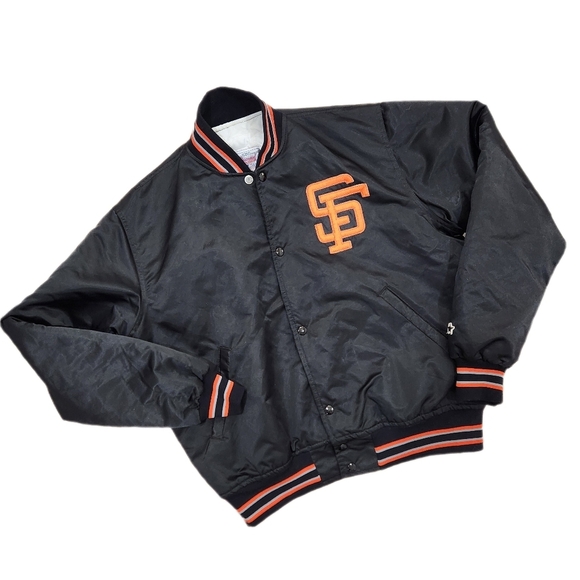 VINTAGE 80s SAN FRANCISCO GIANTS JACKET, Black/Orange, Men's Small- Womens Med - Picture 3 of 8